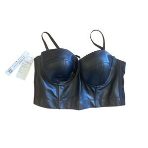 Charmian Black Faux Leather Bustier Crop Top Padded Underwire 5XL Goth Festival